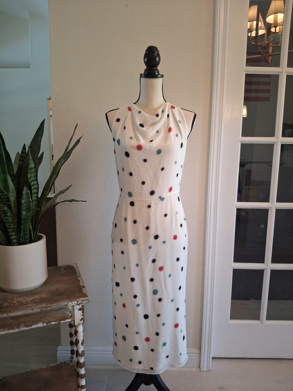 Emporio Armani White Midi Dress with Multicolor Polka Dots